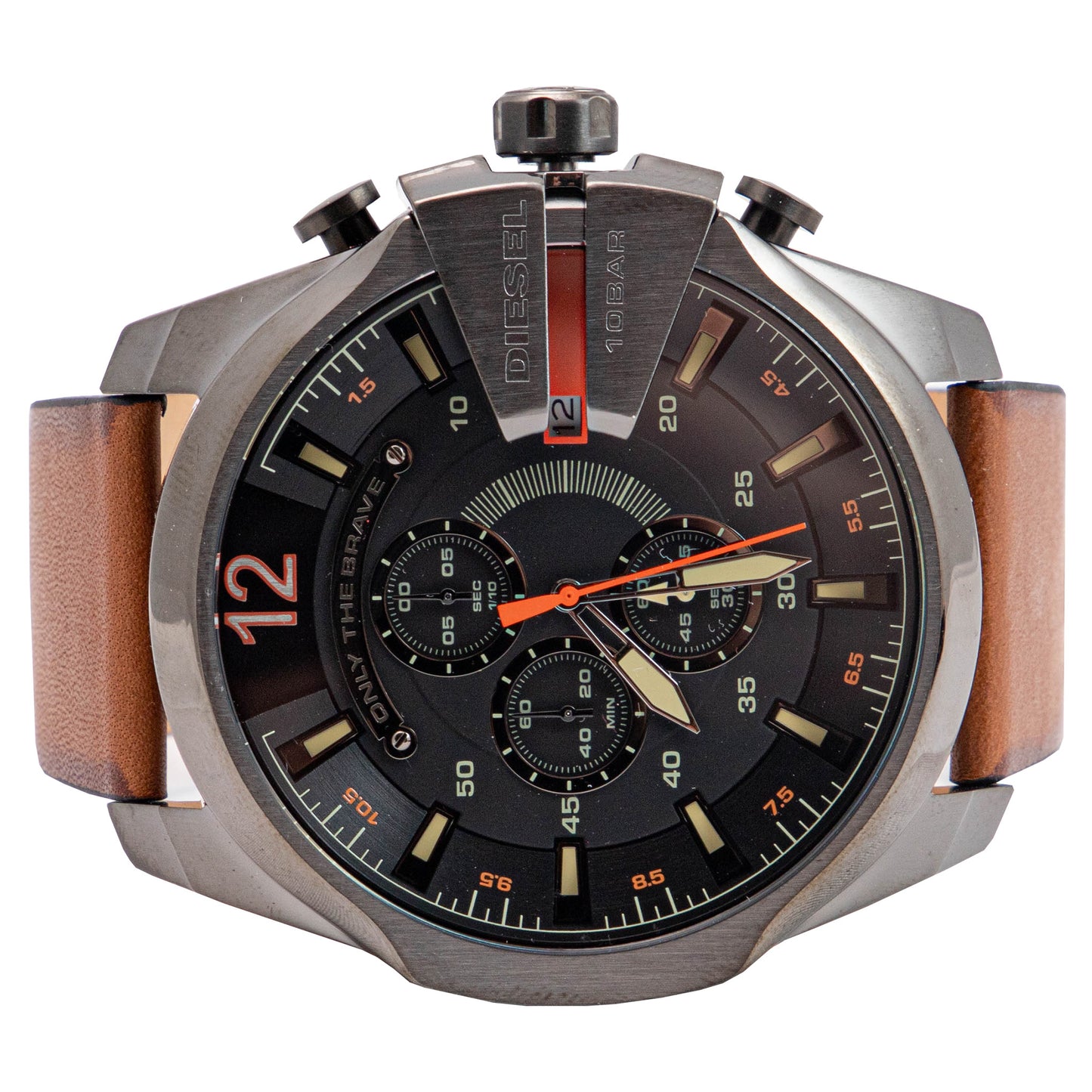 Diesel Mega Chief Black Dial Brown Leather