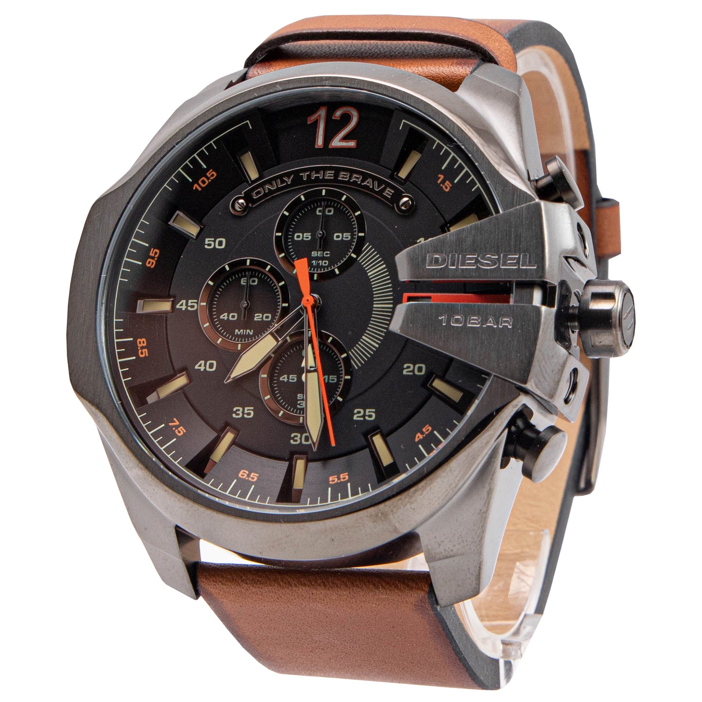 Diesel Mega Chief Black Dial Brown Leather