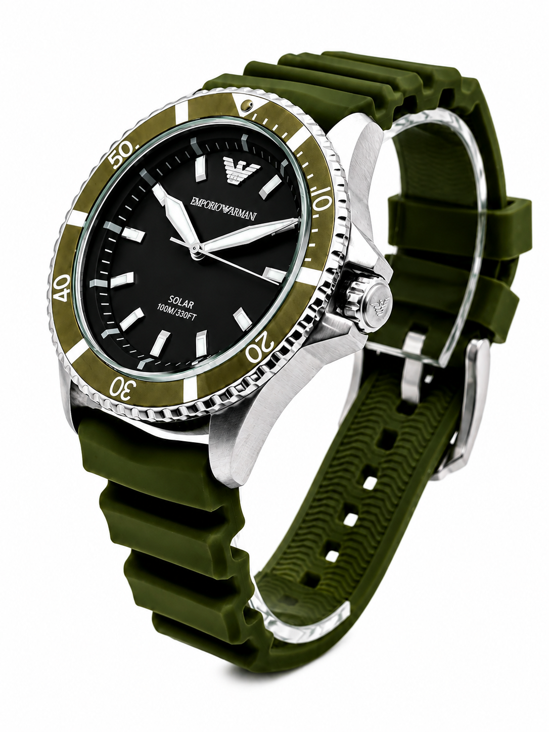 Emporio Armani World Explorer Solar-Powered Green Silicone Men's Watch (Parallel import)