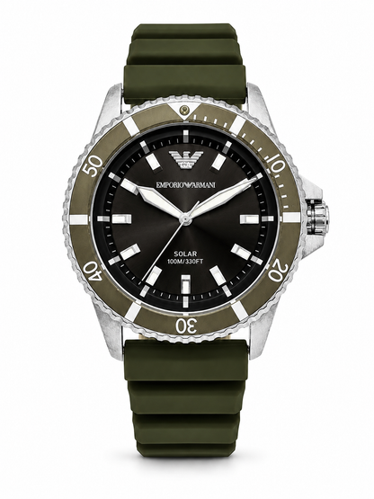 Emporio Armani World Explorer Solar-Powered Green Silicone Men's Watch (Parallel import)