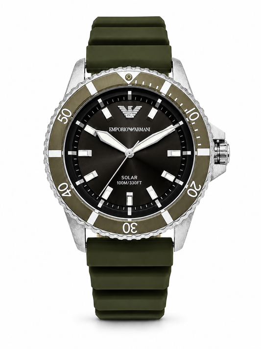 Emporio Armani World Explorer Solar-Powered Green Silicone Men's Watch (Parallel import)