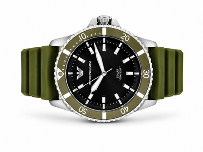 Emporio Armani World Explorer Solar-Powered Green Silicone Men's Watch (Parallel import)