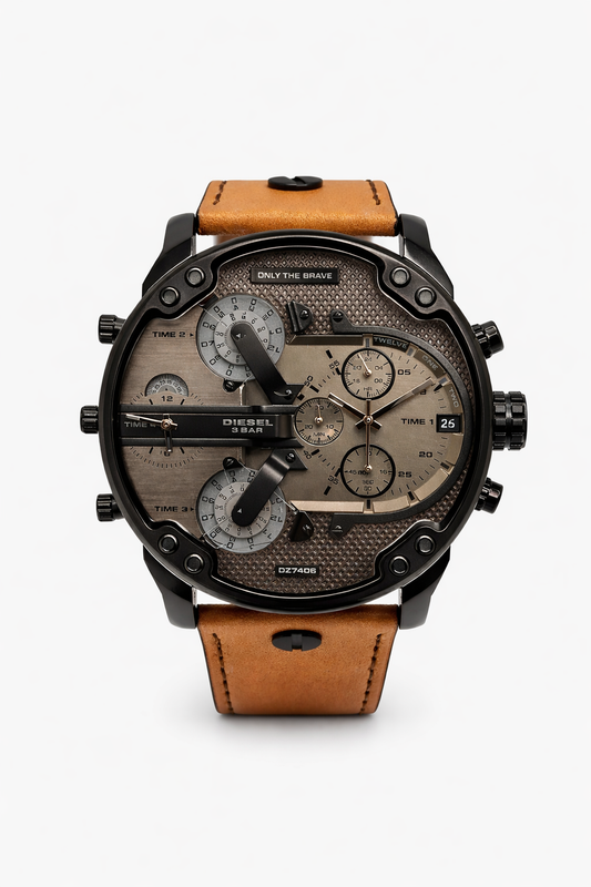 Diesel Mr Daddy 2.0 Grey with Brown Leather Strap Men's Watch