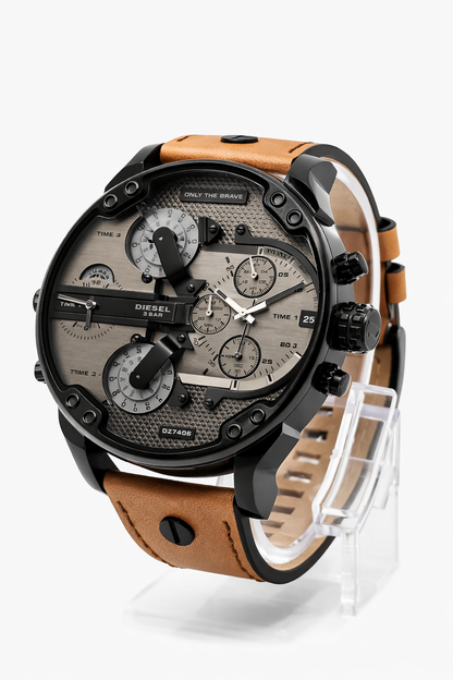 Diesel Mr Daddy 2.0 Grey with Brown Leather Strap Men's Watch