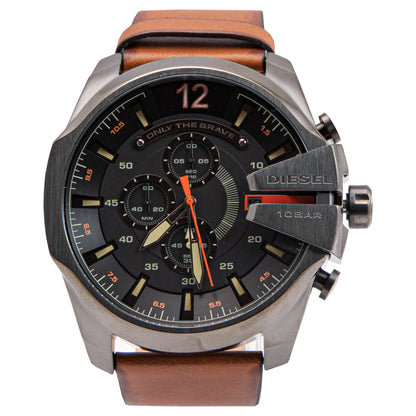 Diesel Mega Chief Black Dial Brown Leather